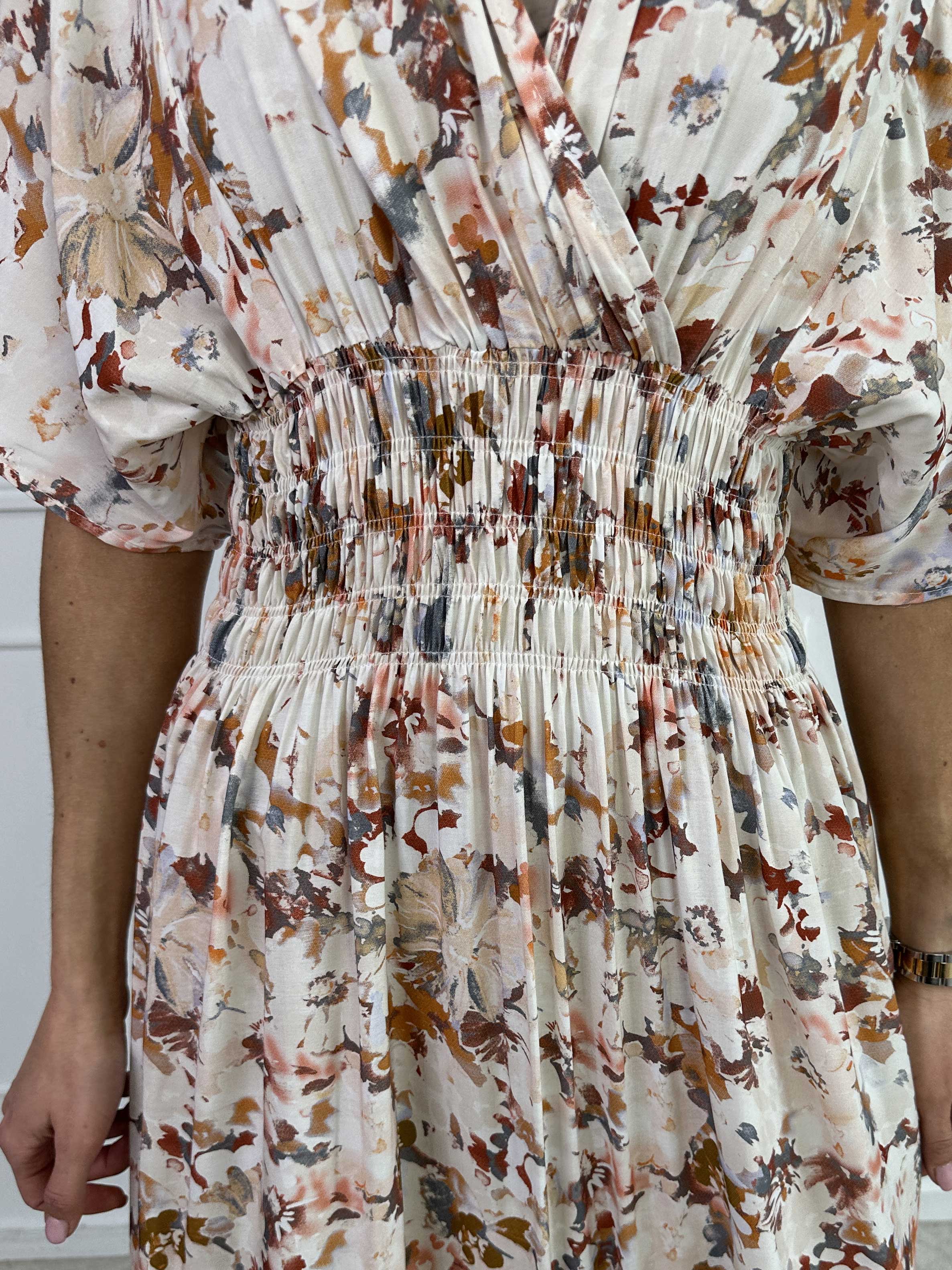 Pams Flower Viscose - Kjole i viskose med blomsterprint og smock